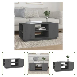The Living Store stolik kawowy szary 90x49x40,5 cm lite drewno sosnowe - Ławy i stoliki kawowe - miniaturka - grafika 1
