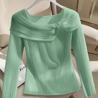 Koszule damskie - TEMU Bożonarodzeniowa LYYVE Elegancka Tunika Damska w Kolorze Miętowej Zieleni z Falbanką na Kołnierzu - Dopasowana Bluzka z Długim Rękawem i Krótką - miniaturka - grafika 1