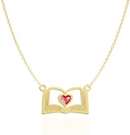 Biżuteria religijna - Pozłacany Naszyjnik Książka ozdobiony kryształowym sercem - miniaturka - grafika 1