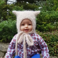 Czapki dla dzieci - Ciepła Czapka Beżowy Kotek, kitty alpaka/merynos - miniaturka - grafika 1