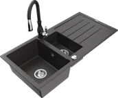 Zlewozmywaki z baterią - Mexen Andres zlewozmywak granitowy 1,5-komorowy z ociekaczem i baterią kuchenną Savita, czarny nakrapiany - 6515-76-672601-70 - miniaturka - grafika 1