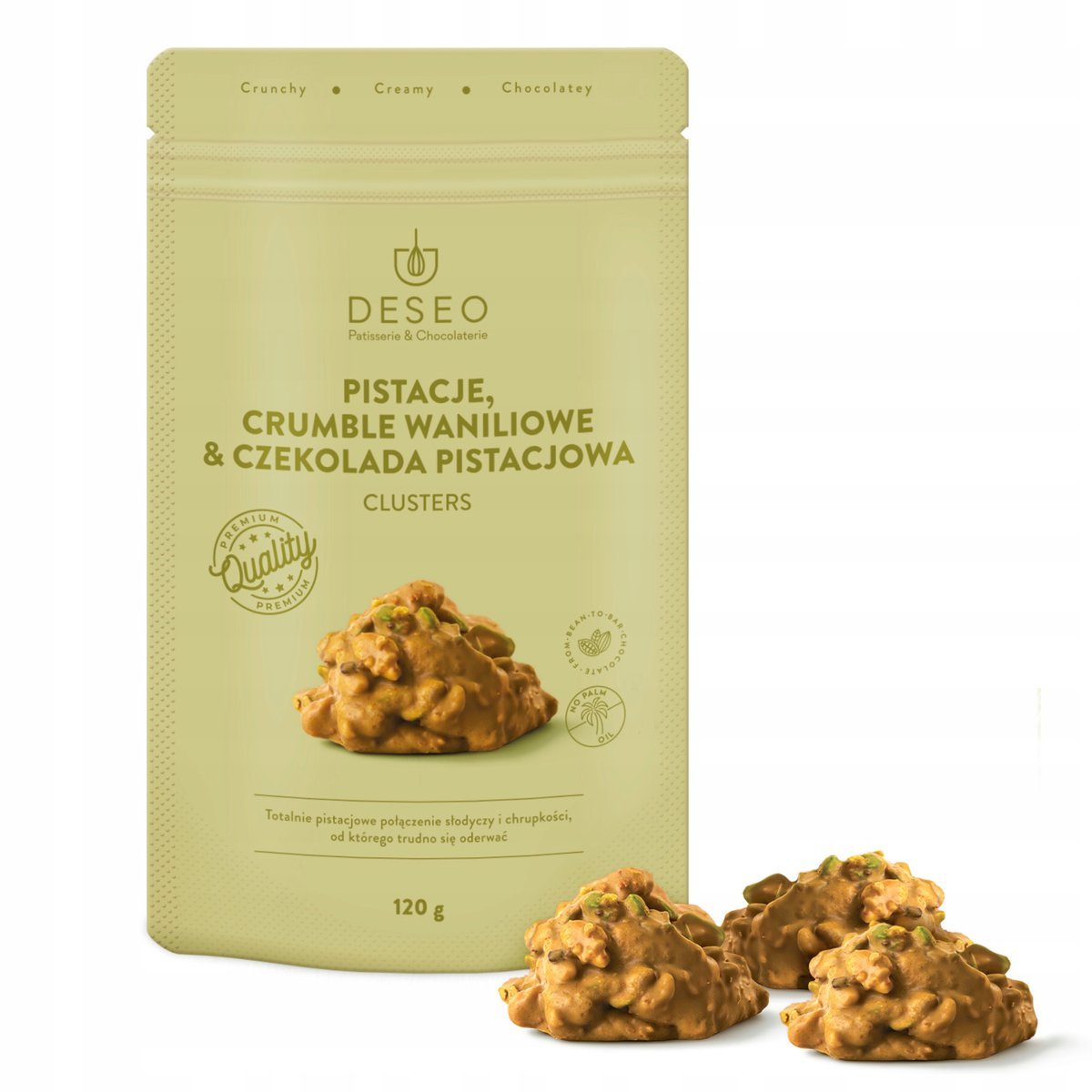 Clusters Pistacje, Crumble Waniliowe & Czekolada Pistacjowa 120g DESEO