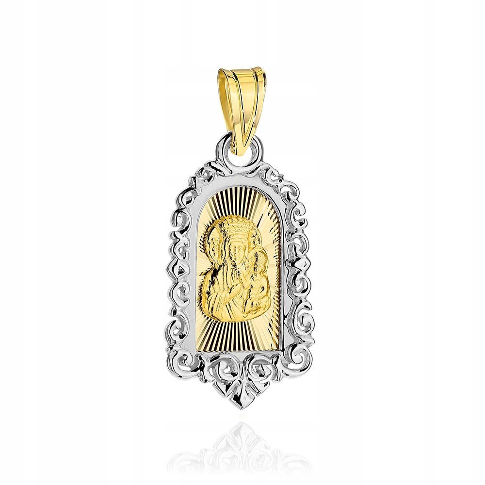 Medalik złoty 585 Matka Boska Częstochowska w diamentowanym obrazie 2.98g