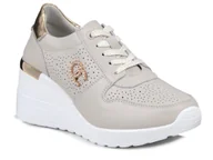 Sneakersy damskie - Buty damskie sneakersy beżowe na koturnie skórzane S.Barski LR810-41 - miniaturka - grafika 1