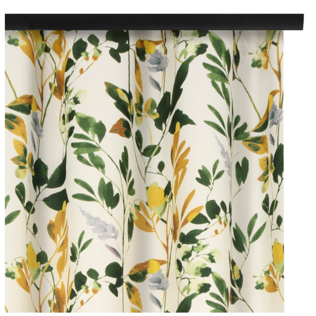 Voppi Jasna zasłona dekoracyjna w zielone i złote kwiaty liście 140 x 280 cm długa elegancka zasłona do salonu lub sypialni