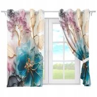 Zasłony - ZASŁONY GOTOWE NA PRZELOTKACH KRÓTKIE 140x160 ZASŁONA PRZELOTKI KWIATY 138 - miniaturka - grafika 1