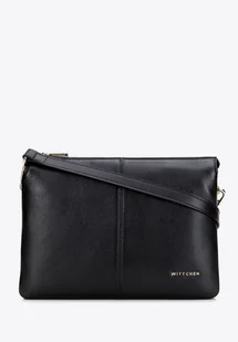 Klasyczna listonoszka ze skóry naturalnej dwukomorowa czarno - złota - Torebki damskie - miniaturka - grafika 1