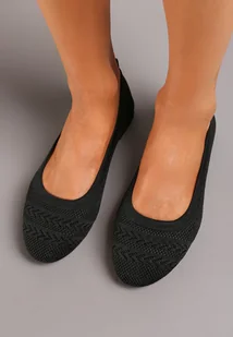 Czarne Balerinki z Materiałową Ażurową Cholewką Alkavia - Baleriny - miniaturka - grafika 1