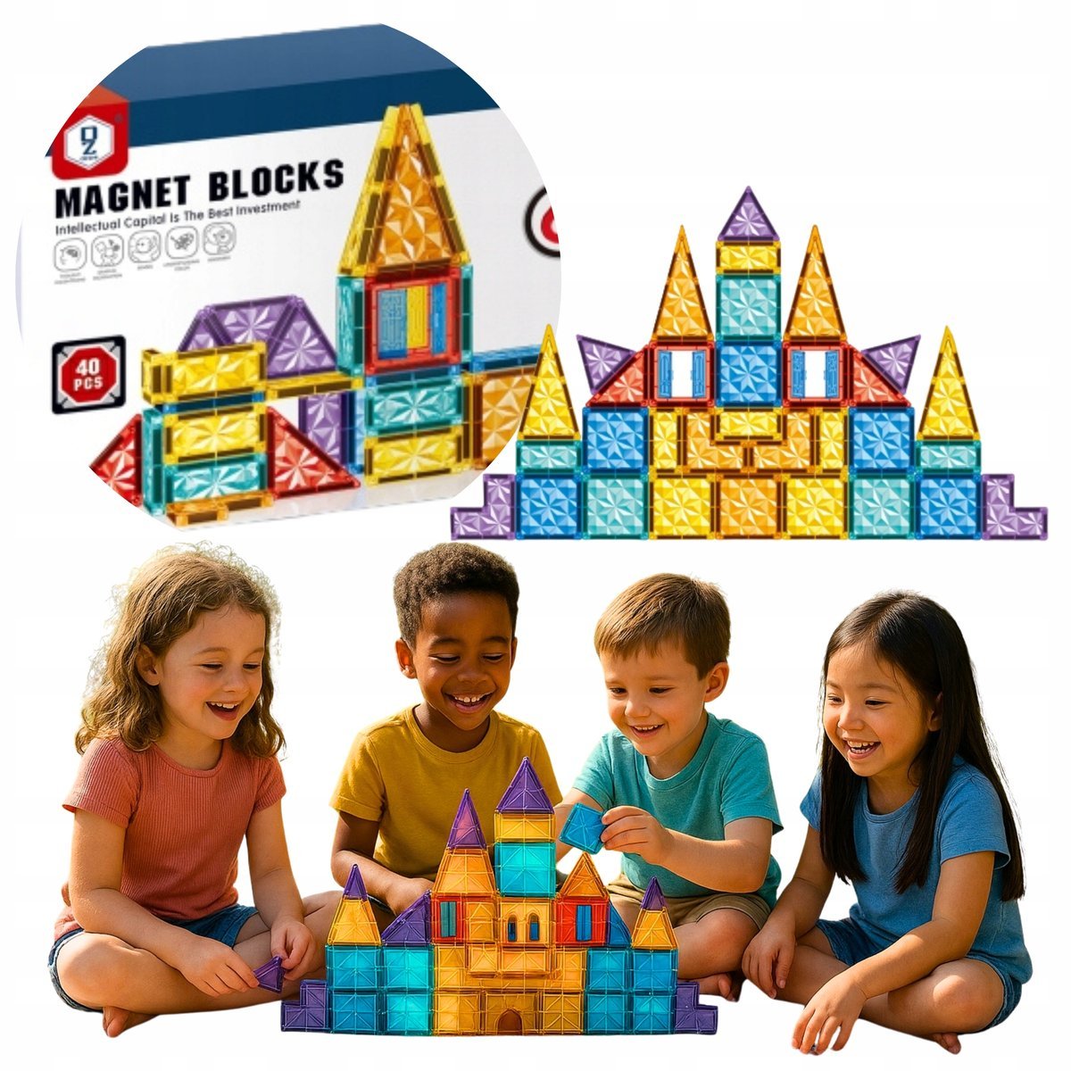Klocki Magnetyczne Konstrukcyjne Zestaw 3d Edukacyjne Duże 40 El 148a