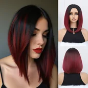 Pozostałe akcesoria fryzjerskie - TEMU 12-calowy syntetyczny peruk z ombre w kolorze różowym do czarnego – Włókno odporne na ciepło, naturalny wygląd, krótki prosty strzyżenie do - miniaturka - grafika 1