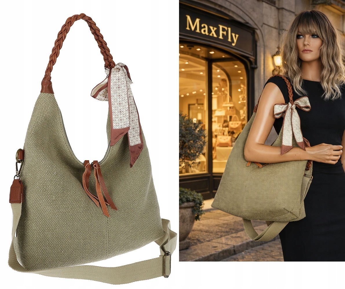 Torebka Damska Worek Shopper Torba na Ramię duża pajemna MA359 Zielona