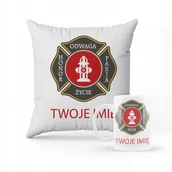 Gadżety dla niej i dla niego - ZESTAW PODUSZKA + KUBEK Dla Strażaka Honor Praca PREZENT + IMIĘ - miniaturka - grafika 1