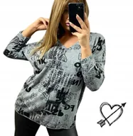 Bluzki damskie - SWETER DAMSKI WISKOZA długi rękaw tunika jak jedwab luźny 50 52 5XL 6XL - miniaturka - grafika 1