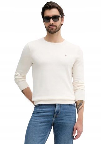 TOMMY HILFIGER KREMOWY SWETER MĘSKI Z LOGOWANIEM BAWEŁNIANY M 16BA
