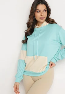 Jasnoniebieska Bluza Oversize z Kapturem i Kontrastowymi Wstawkami Jevina - Bluzy damskie - miniaturka - grafika 1