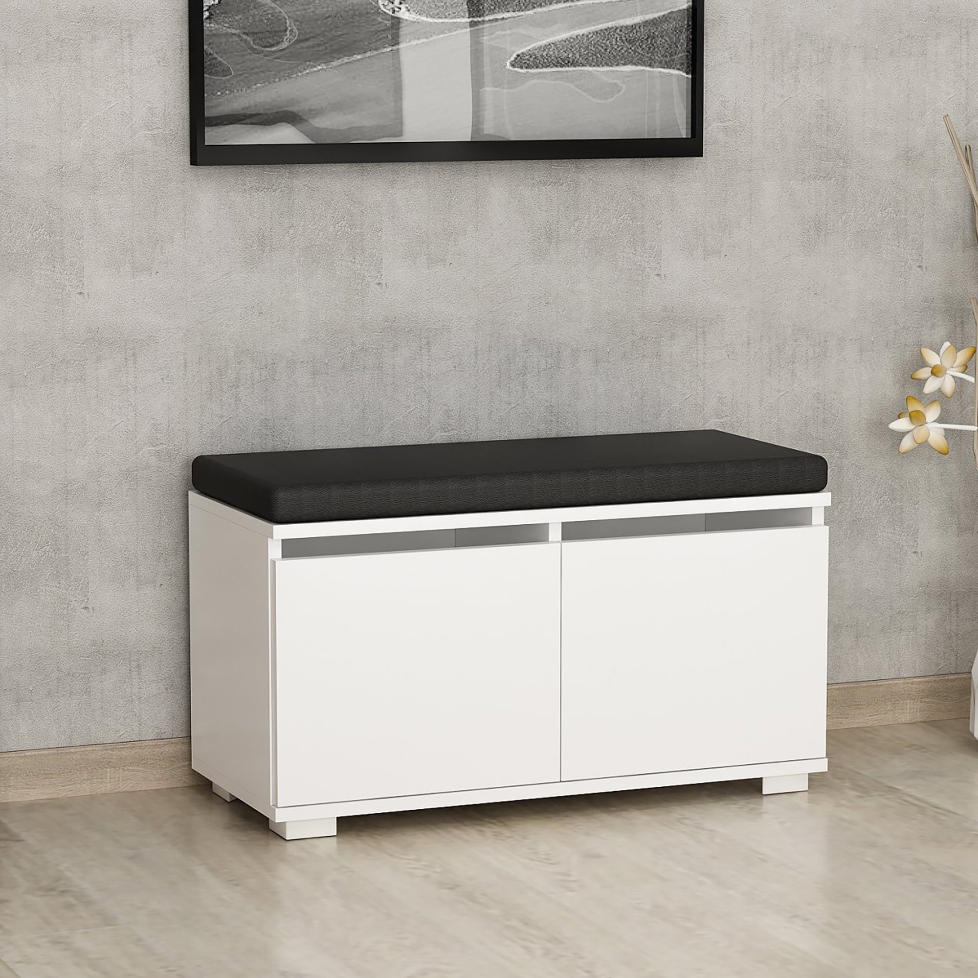 Ławka na buty Brande z 4 schowkami Ławka z siedziskiem 42 x 80 x 35 cm Szafka na buty z poduszką na siedzisko Biały