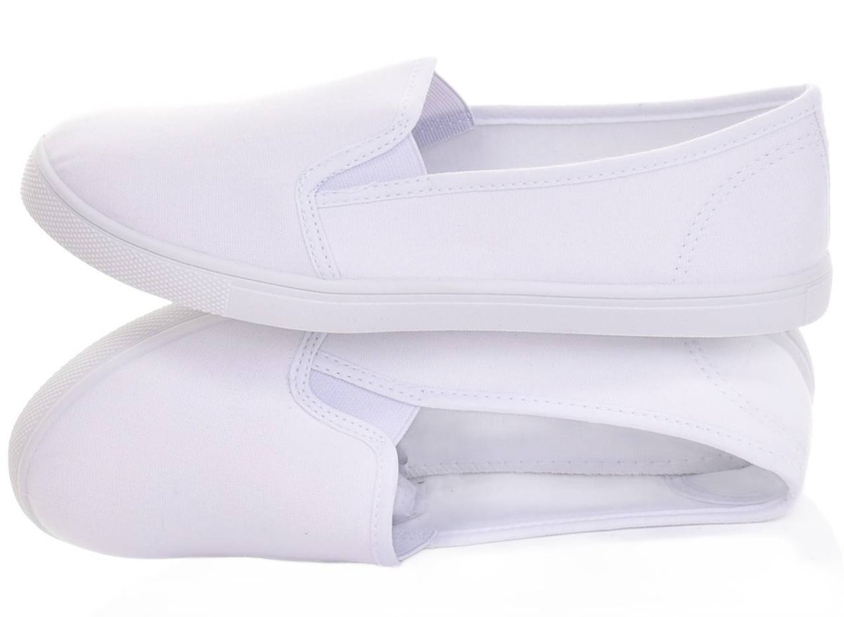 TENISÓWKI DAMSKIE WSUWANE TRAMPKI SLIP-ON LEKKIE CAŁE BIAŁE