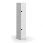 Szafki biurowe - Szafka ubraniowa ze schowkami, 2 schowki, 1850 x 300 x 500 mm, zamek elektroniczny z kodem, drzwi laminowane, biała - miniaturka - grafika 1