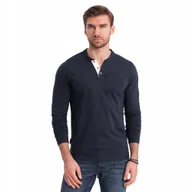 Koszulki męskie - Koszulka męska Longsleeve bawełna guziki granatowy V3 OM-LSCL-0107 roz. S - miniaturka - grafika 1