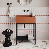 Umywalki - Massi Umywalka betonowa prostokątna bez otworu na baterię 65 x 30 cm z półką ZALM i konsola - miniaturka - grafika 1