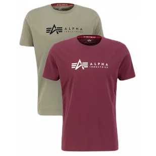 Koszulki Alpha Industries Alpha Label T 2 Pack 118534 642 - Oliwkowa/Bordowa - Odzież taktyczna i umundurowanie - miniaturka - grafika 1