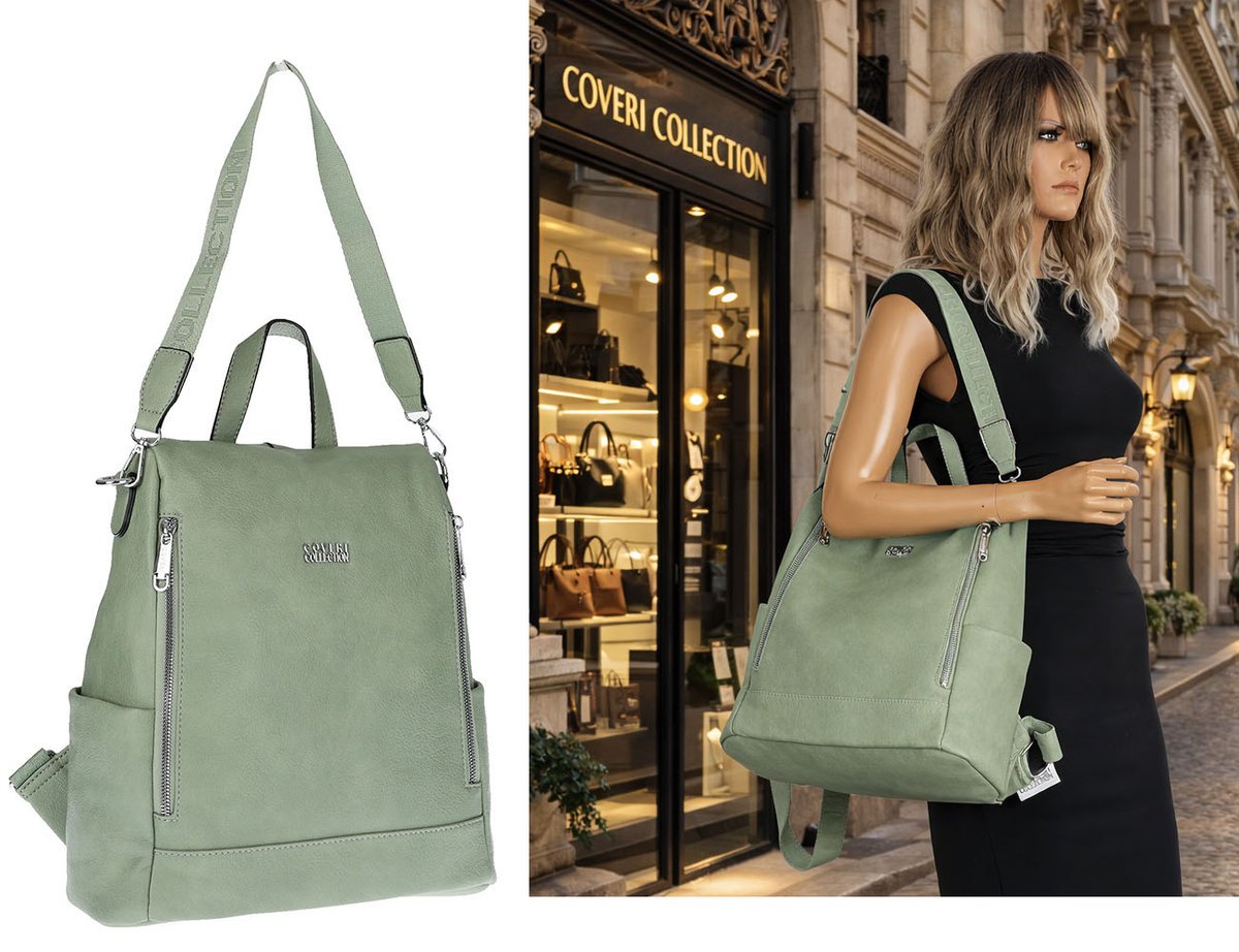 Torebka Damska Włoskiej marki Coveri Collection Plecak 2w1 CC028 Zielona
