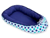 Kokony niemowlęce - Kokon/ kojec niemowlęcy- grochy miętowo-granatowe/ atramentowy - miniaturka - grafika 1