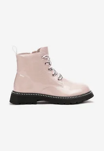 Różowe Botki Traperki z Ozdobnym Sznurowaniem i Nitami Dunisani - Botki damskie - miniaturka - grafika 1