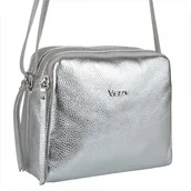 Torebki damskie - Modna skórzana listonoszka damska M srebrna - miniaturka - grafika 1