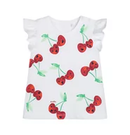 Bluzki dla niemowląt - Bluzka z ozdobnymi rękawkami dla dziecka do 2 lat, z wiśniami, biała - miniaturka - grafika 1