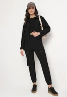 Spodnie sportowe damskie - Czarny Komplet Dresowy Bluza Rozpinana i Spodnie Slim w Stylu Utility Telavienna - miniaturka - grafika 1