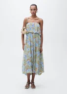 Sukienki - MANGO - Sukienka w kwiaty z marszczoną talią miętowa zieleń - L - Kobieta - miniaturka - grafika 1