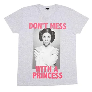 Popgear Damska koszulka Star Wars Prinzessin Leia Don't Mess Boyfriend dopasowana wrzosowa szara, szary, XXL - Koszulki i topy damskie - miniaturka - grafika 1