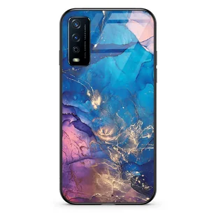 Etui szklane VIVO Vivo Y20s Niebieski marmur golden - Etui i futerały do telefonów - miniaturka - grafika 1