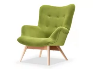 Fotele - Modny Fotel Uszak Flori Zielony Mech Drewno Buk Styl Organiczny - miniaturka - grafika 1
