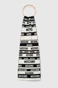 Moschino szalik wełniany kolor biały wzorzysty - Apaszki i szaliki damskie - miniaturka - grafika 1