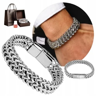 GRUBA Bransoletka Srebrna Męska DIAMENTOWANA Tytanowa Stal Na Prezent - Bransolety męskie - miniaturka - grafika 1