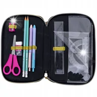 Piórniki - ASTRA PIÓRNIK TRZYKOMOROWY Z WYPOSAŻENIEM DLA DZIEWCZYNKI CZARNY ZŁOTY KOT - miniaturka - grafika 1