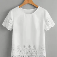 Koszule damskie - TEMU Bluzka Damska z Asymetrycznym Dołem - Elegancka Koszulka z Okrągłym Dekoltem i Krótkim Rękawem, Jednokolorowa, Lekka do Prania w Praniu - miniaturka - grafika 1