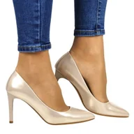 Czółenka - CZÓŁENKA SZPILKI SERGIO LEONE 1339 SATYNOWY ZŁOTY - miniaturka - grafika 1