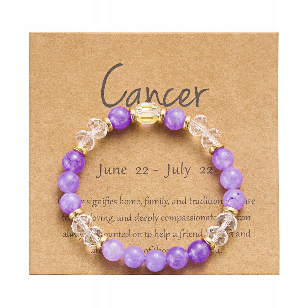 Bransoletka Znak Zodiaku Cancer Rak z Różowymi Koralikami Elastyczna