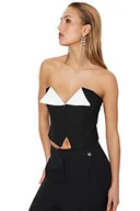 Biustonosze - Trendyol Damski dopasowany biustonosz bez ramiączek z tkanym biustonoszem, Czarny, biały, 36 - miniaturka - grafika 1