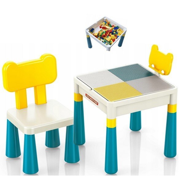 STOLIK 2w1 do LEGO z Krzesłem Dwustronny Blat Pojemniki Prezent dla Dzieci