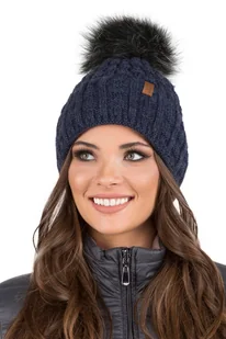 Vivisence czapka zimowa z bobble damska rozmiar uniwersalny - zimowa i jesienna elegancka czapka z bobble nakrycie głowy damska klasyczna czapka ciepła - granatowa - Czapki damskie - miniaturka - grafika 1