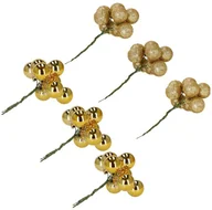 Bombki - Bombki choinkowe, komplet 6 szt. dekoracja do stroika, mini bomki 54 szt. na druciku, złote UNIWERSALNY - miniaturka - grafika 1