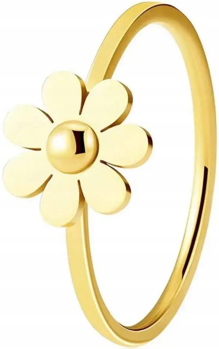 Złoty Pierścionek z Kwiatem Kwiatek Elegancki Modny Stylowy Stal Szlachetna