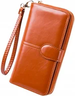 Portfele - Damski ozdobny Portfel duży pojemny skórzany brązowy elegancki na karty - miniaturka - grafika 1