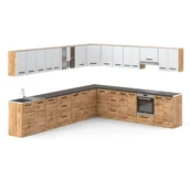 Meble kuchenne - Kuchnia modułowa narożna pojemna nowoczesna 6.8m wotan biały mat dąb wotan - miniaturka - grafika 1