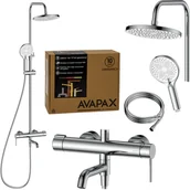 Zestawy prysznicowe - Deszczownica z baterią prysznicowo wannową trzyfunkcyjną Ruchoma wylewka baterii. Stal nierdzewna. Kolor chrom - miniaturka - grafika 1