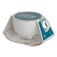 Filiżanki - Filiżanka Alessia 250 ml porcelanowa ze spodkiem 15 cm w opasce beżowy - miniaturka - grafika 1